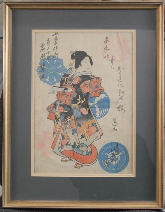 Kuniyoshi Study of an actor in female role, 15 x 10.25in.